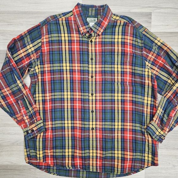 L.L. Bean Mens Colorful Plaid Flannel Shirt Button Down Size XL - Picture 1 of 7